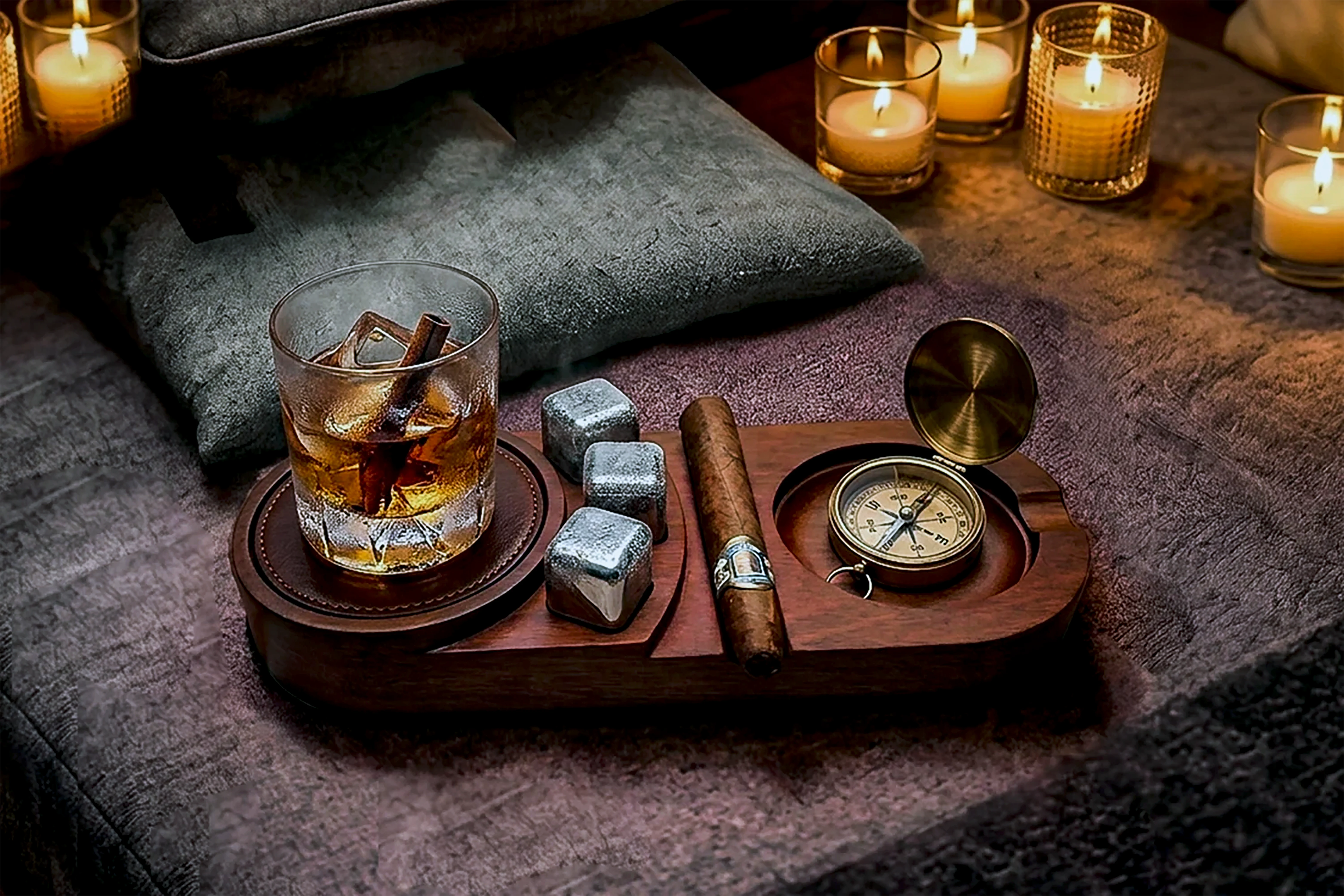 Premium Whiskey & Cigar Tray